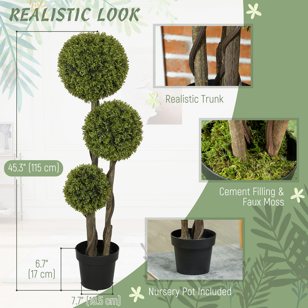 35 Inch Potted Fake Plant, Artificial Boxwood Topiary Tree, Triple Ball Tree for Indoor and Outdoor, Green
