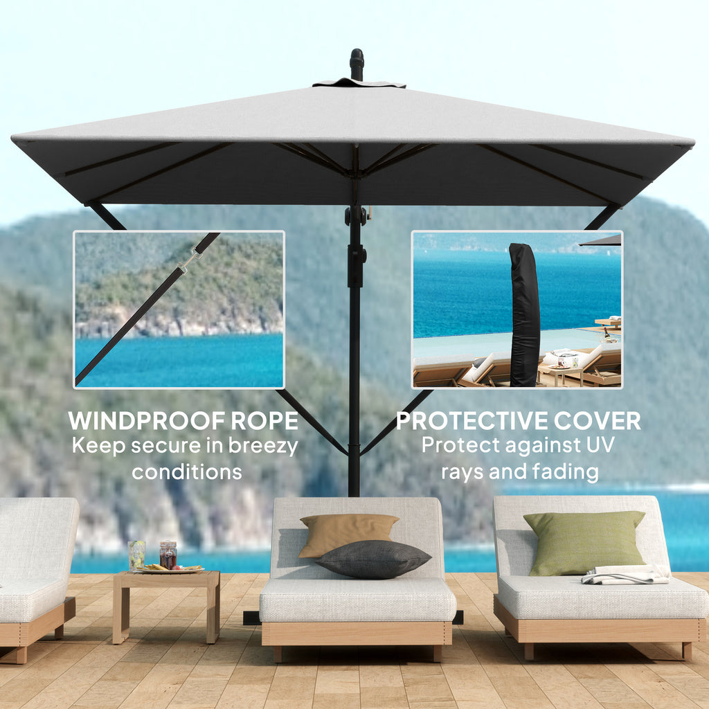 Patio Offset Umbrella UPF 50+ UV Protection, Crank Parasol with Base, Cover & Wind Securing, Khaki
