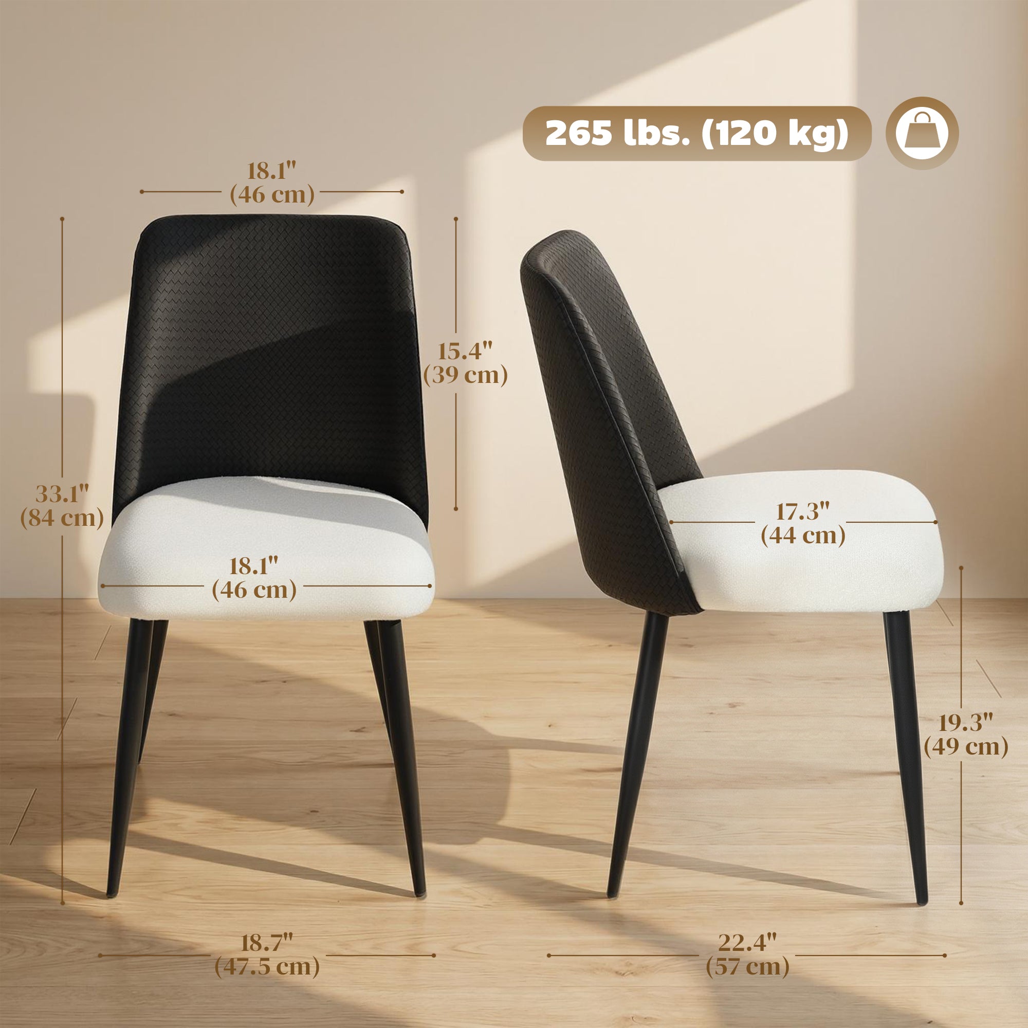 Dining Chairs Upholstered Kitchen Chairs Set of 2 with Steel Legs and Padded Seat for Dining Room, Kitchen, Black