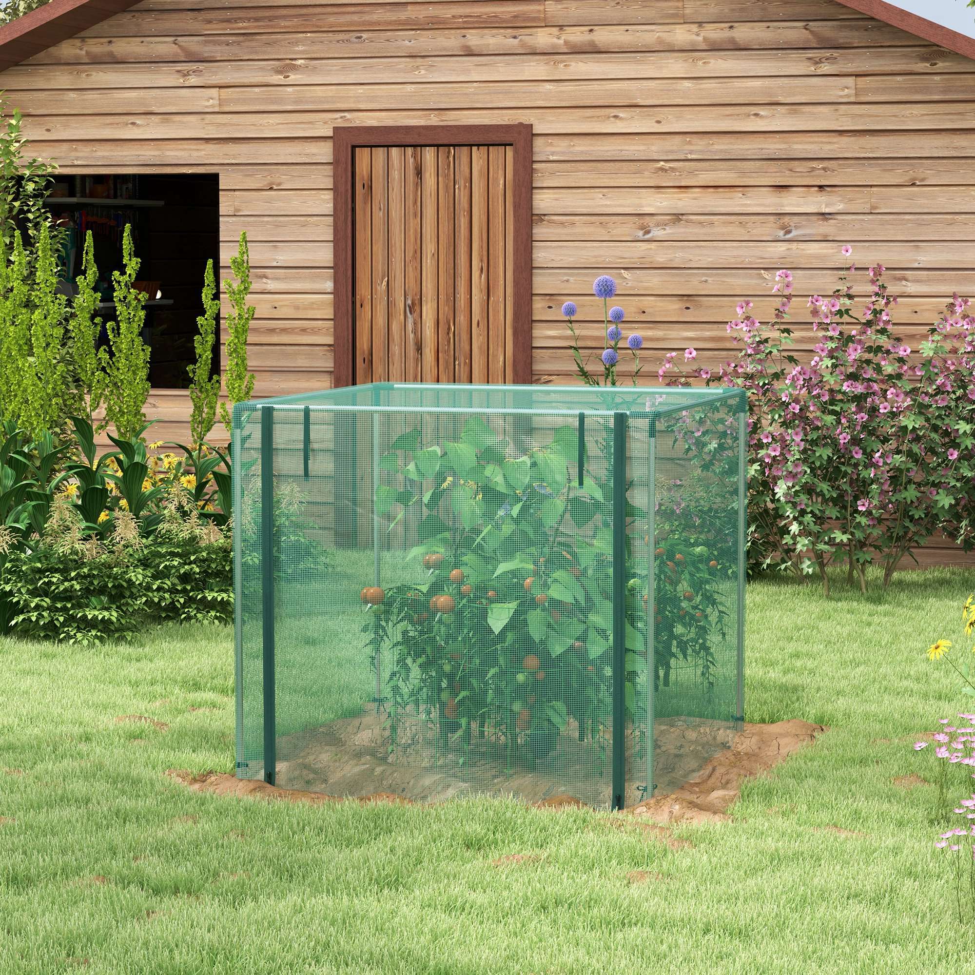Galvanized Steel Crop Cage, Plant Protection Tent with Zippered Door, 4' x 4', Green
