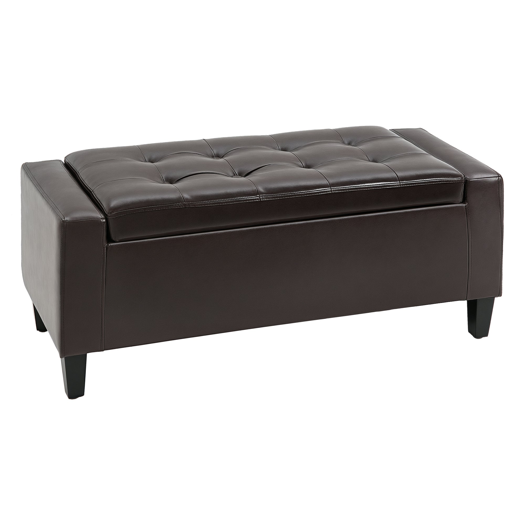 Storage Ottoman Bench, PU Leather Upholstered Bench with Tufted Design, Black