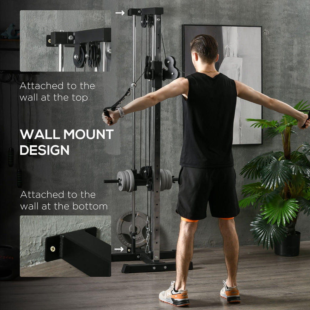 Soozier Wall Mount Cable Station, 15 Positions Adjustable Dual Pulley Machine Cable Crossover Machine Home Gym Equipment