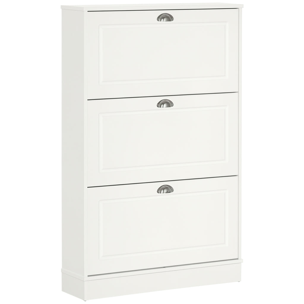 Shoe Cabinet with 3 Flip Drawers, Narrow Shoe Storage Cabinet, Holds 12 Pairs for Entryway, Hallway, White