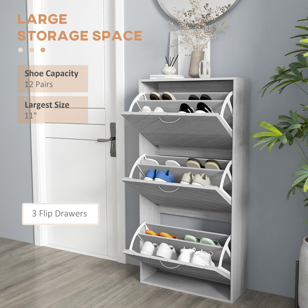 Shoe Storage Cabinet with 3 Flip Drawers, Narrow and Slim, 12 Pair of Shoes Organizer for Hallway, Entryway