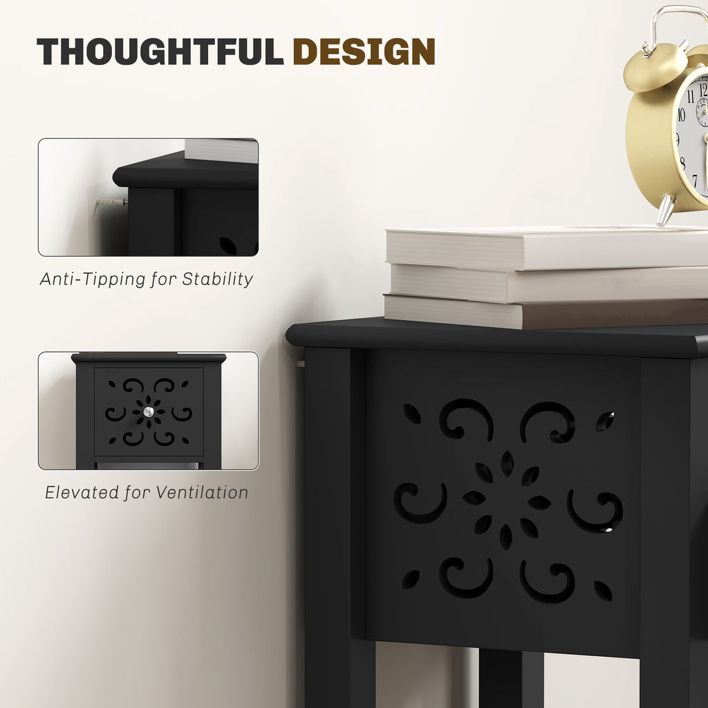 Nightstand Set of 2 with Drawer and Open Storage Shelf White