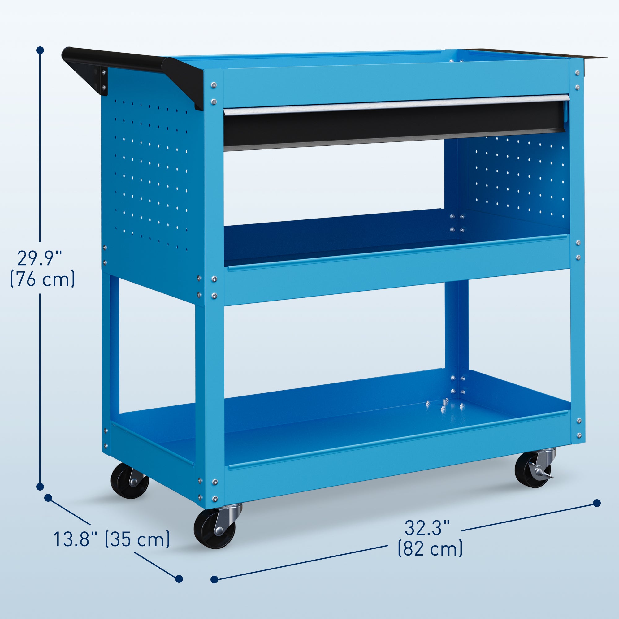 Tool Cart on Wheels, Utility Cart with Wheels, Ball Bearing Drawer, Storage Trays for Garage, Warehouse, Workshop, Blue