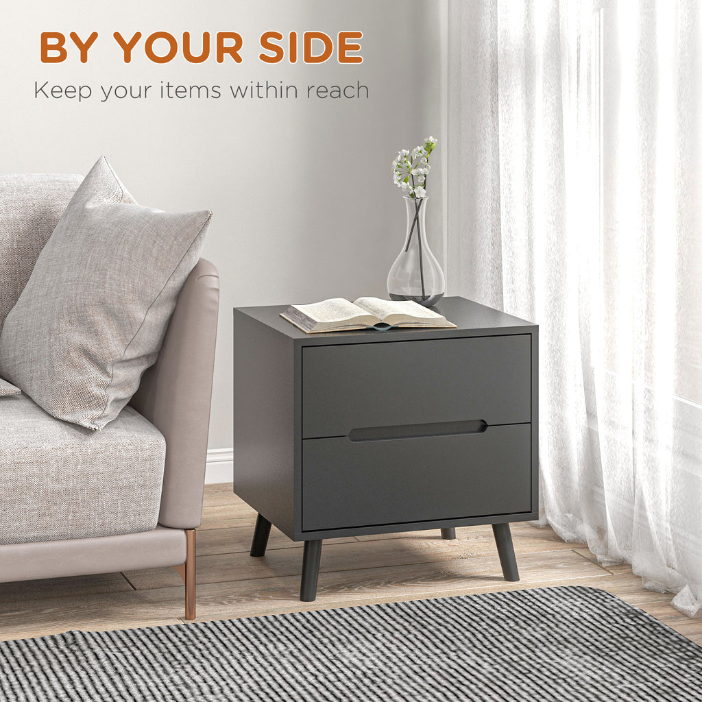 Modern Nightstand, Night Table with 2 Drawers, Bed End Table with Solid Wood Legs for Bedroom