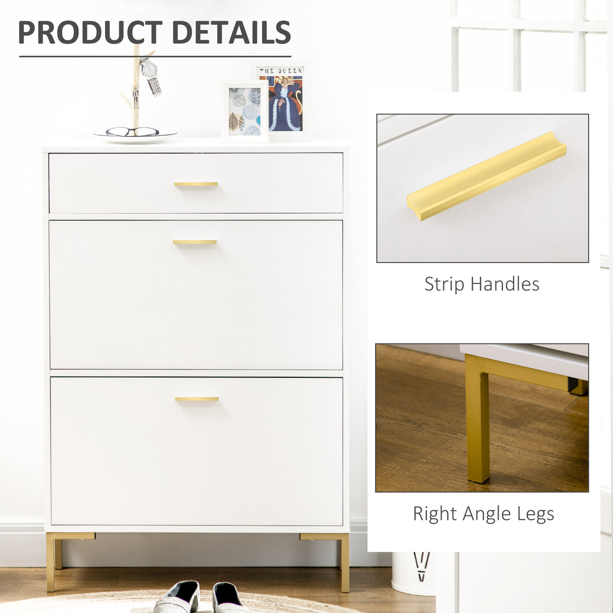 Modern Shoe Cabinet Storage 12 Pair Shoe Organizer with 2 Flip Doors Drawer and Adjustable Shelf White