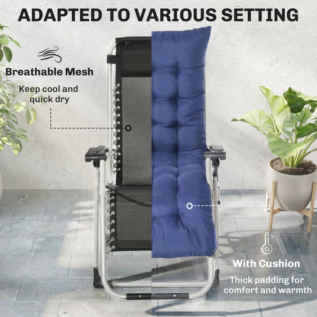 Reclining Zero Gravity Chair with Adjustable Backrest, Folding Garden Sun Lounger, Outdoor Recliner with Removable Cushion and Headrest, Dark Grey