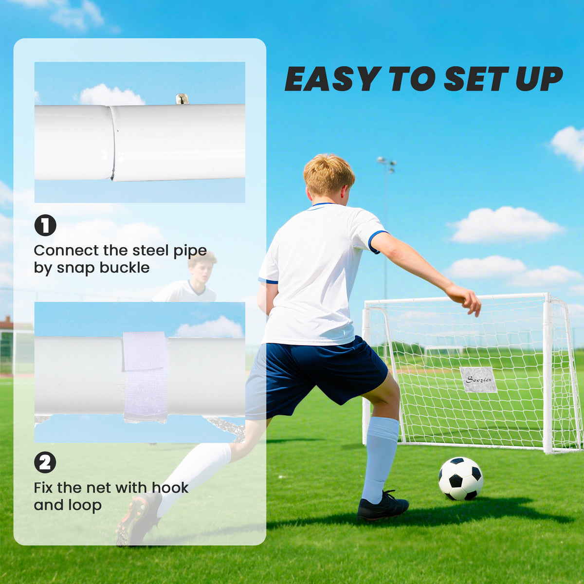 Soozier 6ft x 4ft Soccer Goal Net with Metal Frame, PE Mesh, Ground Stakes, Easy Assembly, Yellow