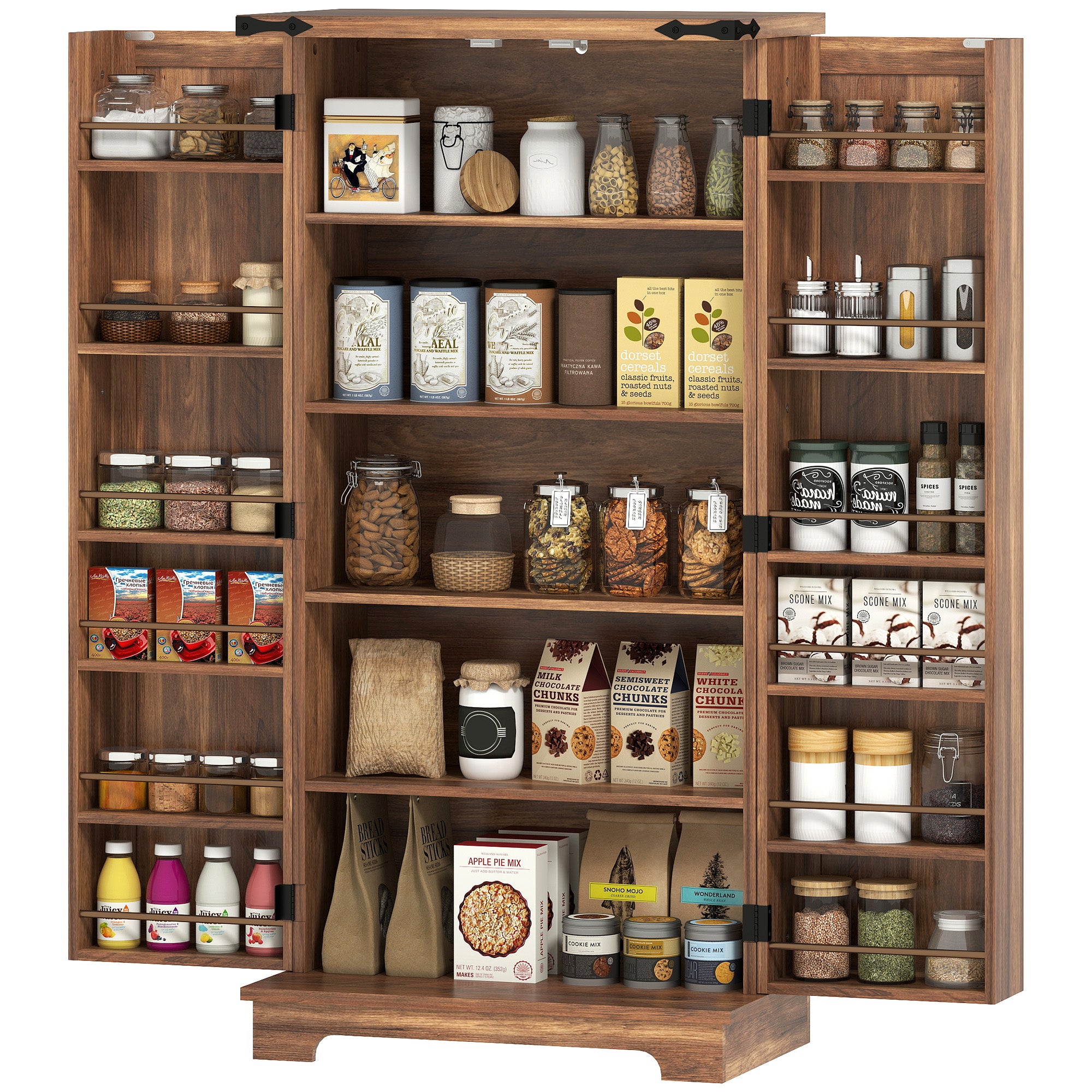 47" Kitchen Pantry Storage Cabinet, Farmhouse Kitchen Pantry Cabinet with Adjustable Shelves and Door Shelves, White