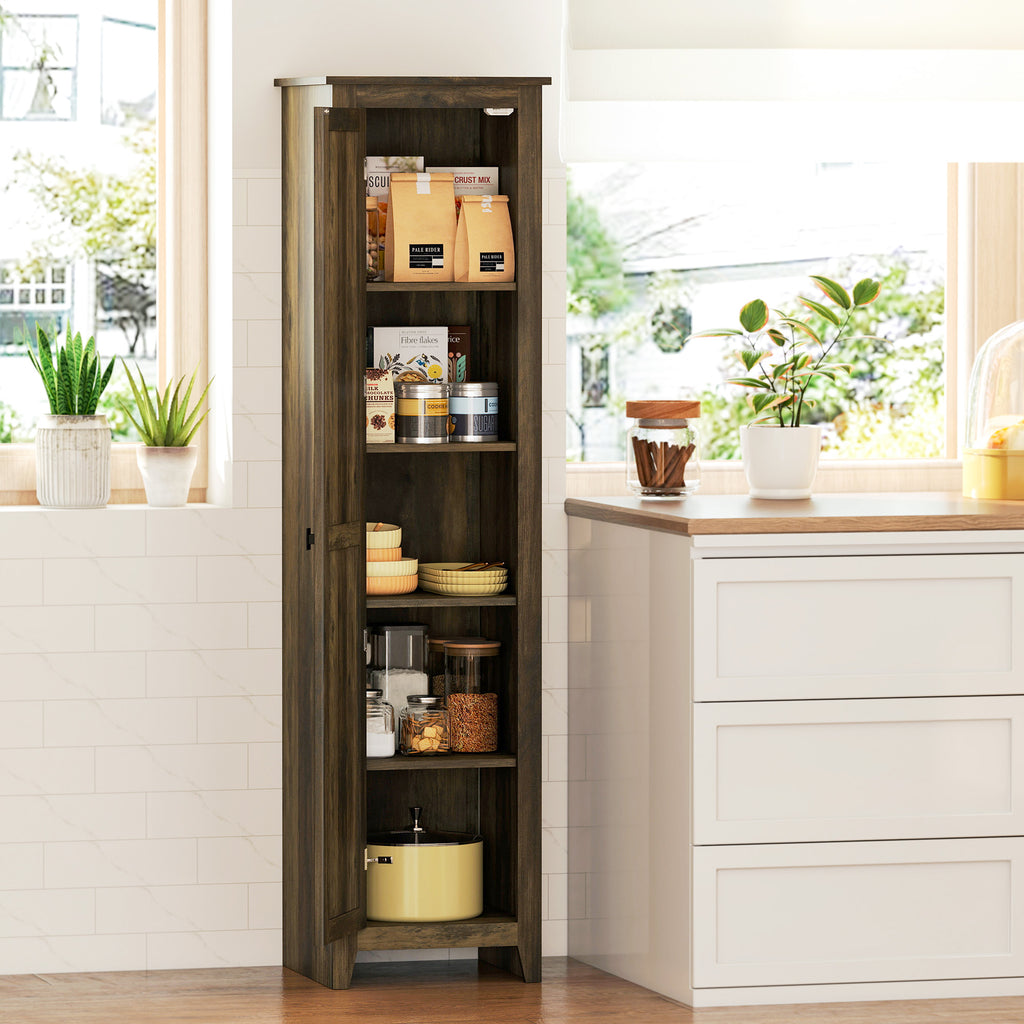48" Farmhouse Kitchen Pantry Storage Cabinet with Barn Door, Kitchen Pantry Cabinet with Adjustable Shelves, White