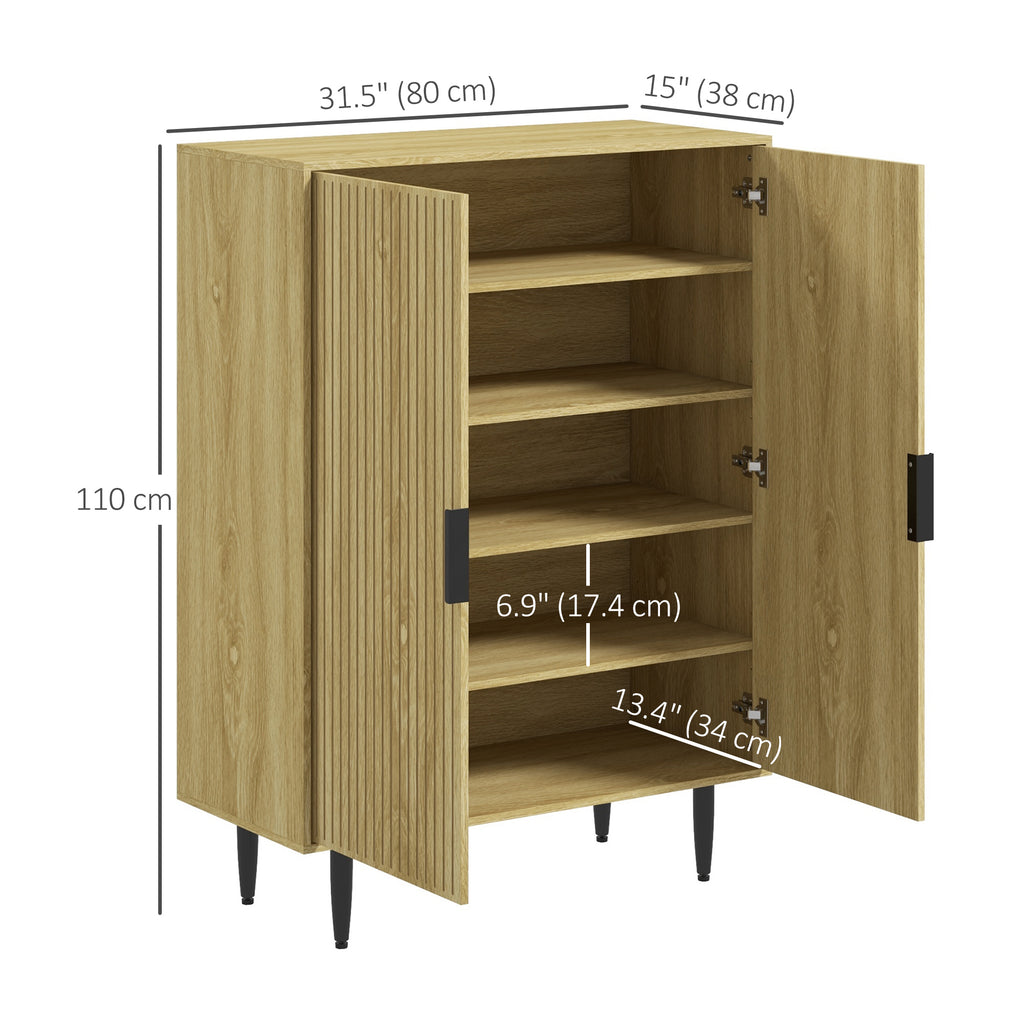 Entryway Shoe Cabinet with 5-Tier Shelving and Adjustable Shelves, 15 Pair Shoe Storage Organizer for Hallway, Oak