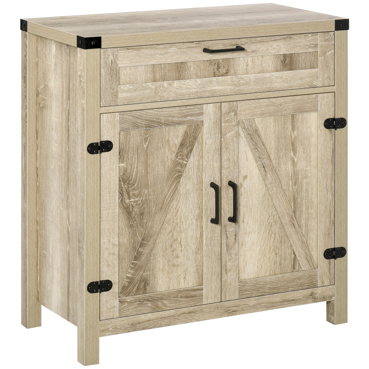 Farmhouse Kitchen Storage Cabinet, Sideboard Buffet Cabinet with 2 Rustic Barn Doors and Drawer, Oak