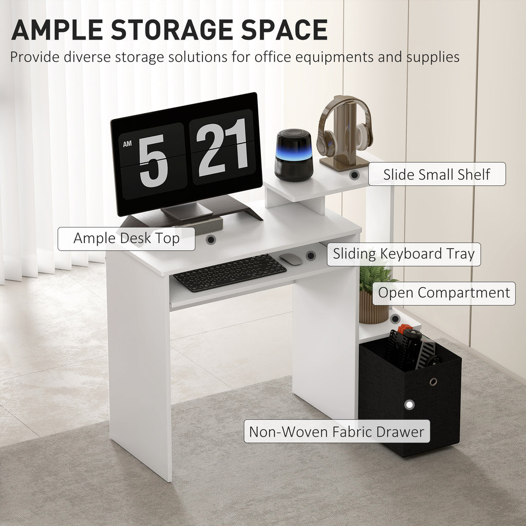 Computer Desk with Sliding Keyboard Tray Storage Drawer Shelf Home Office Workstation Grey