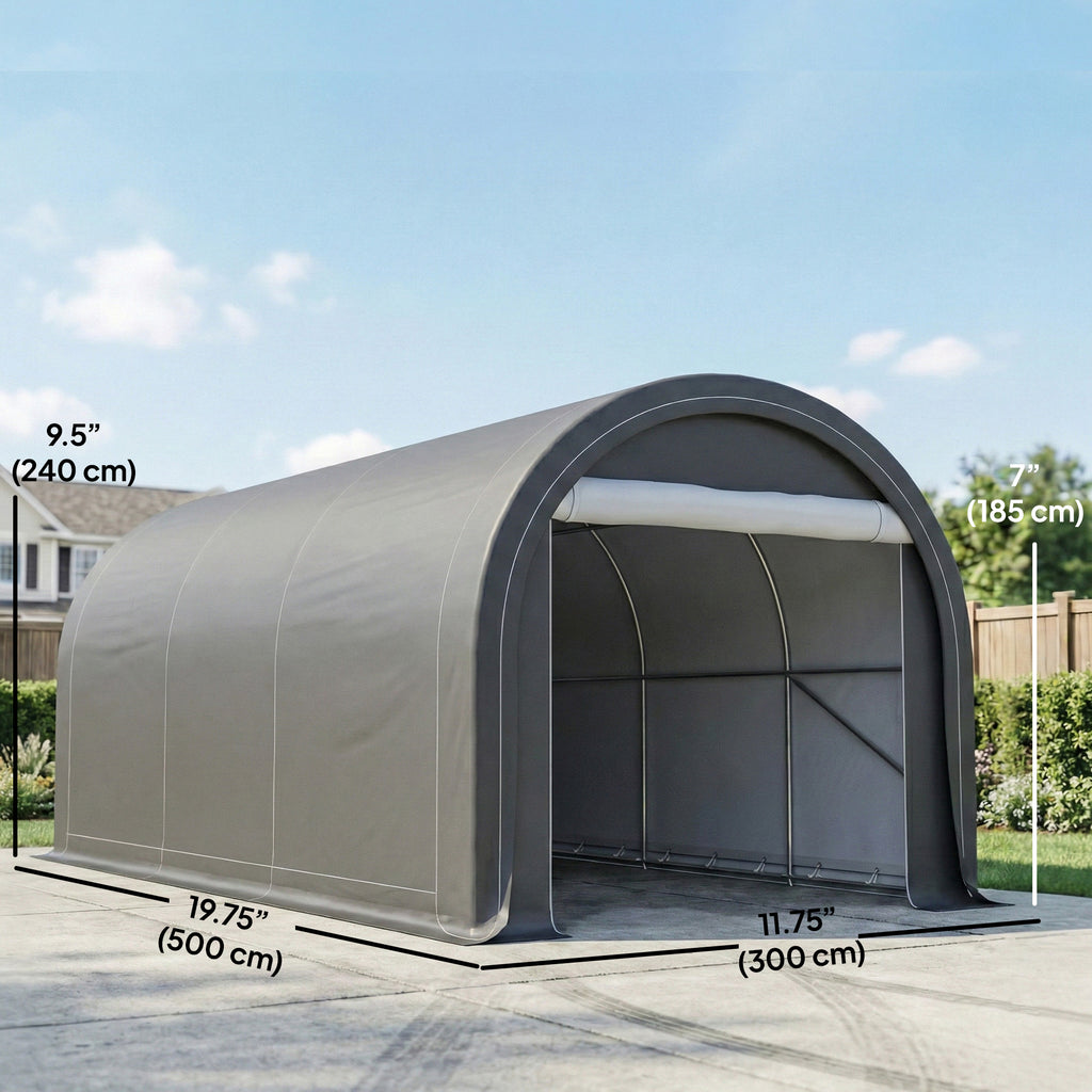 10' x 16' Heavy Duty Portable Carport Tent with Zippered Door, PE Cover for Car, Boat, Motorcycle, Bike, White