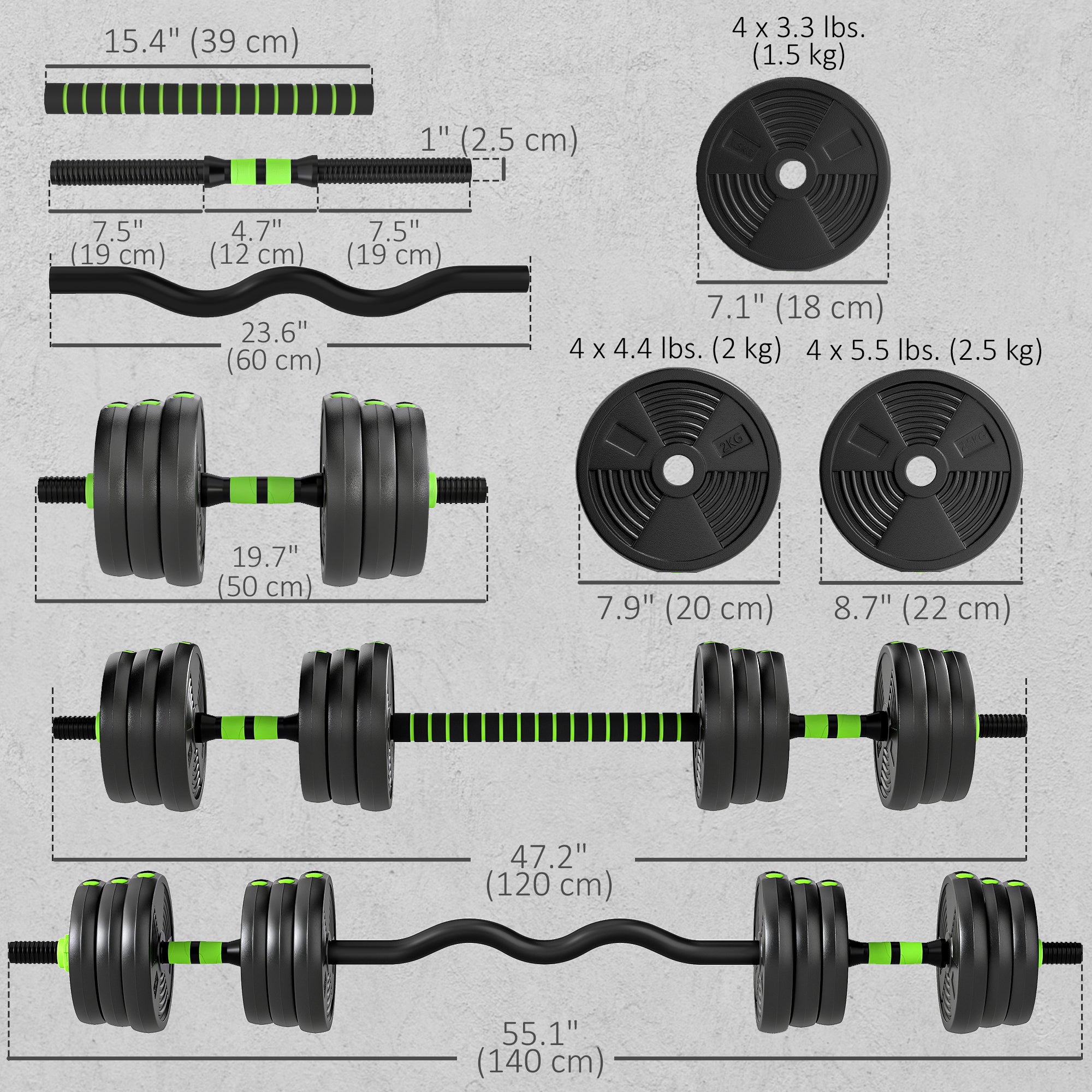 Soozier Adjustable Dumbbell Set, 3 in 1 Weights Dumbbells Set for Home Gym, 33lb Free Weights with Connector and Non-Slip Grip
