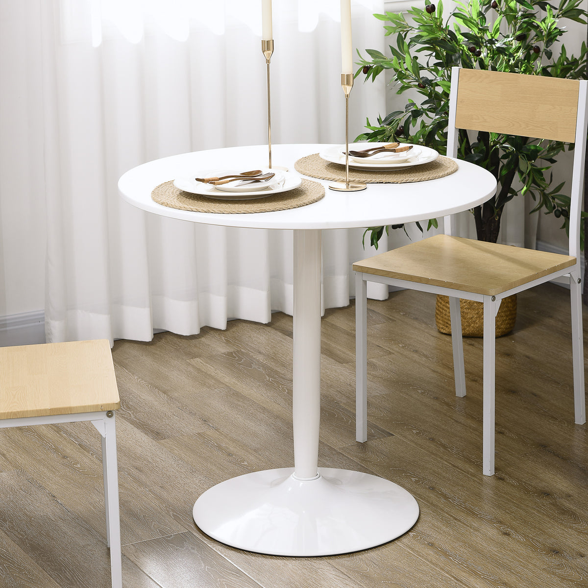 Modern Kitchen Table for 2 People, Round Dining Table with Steel Base for Living Room, Dining Room, Black