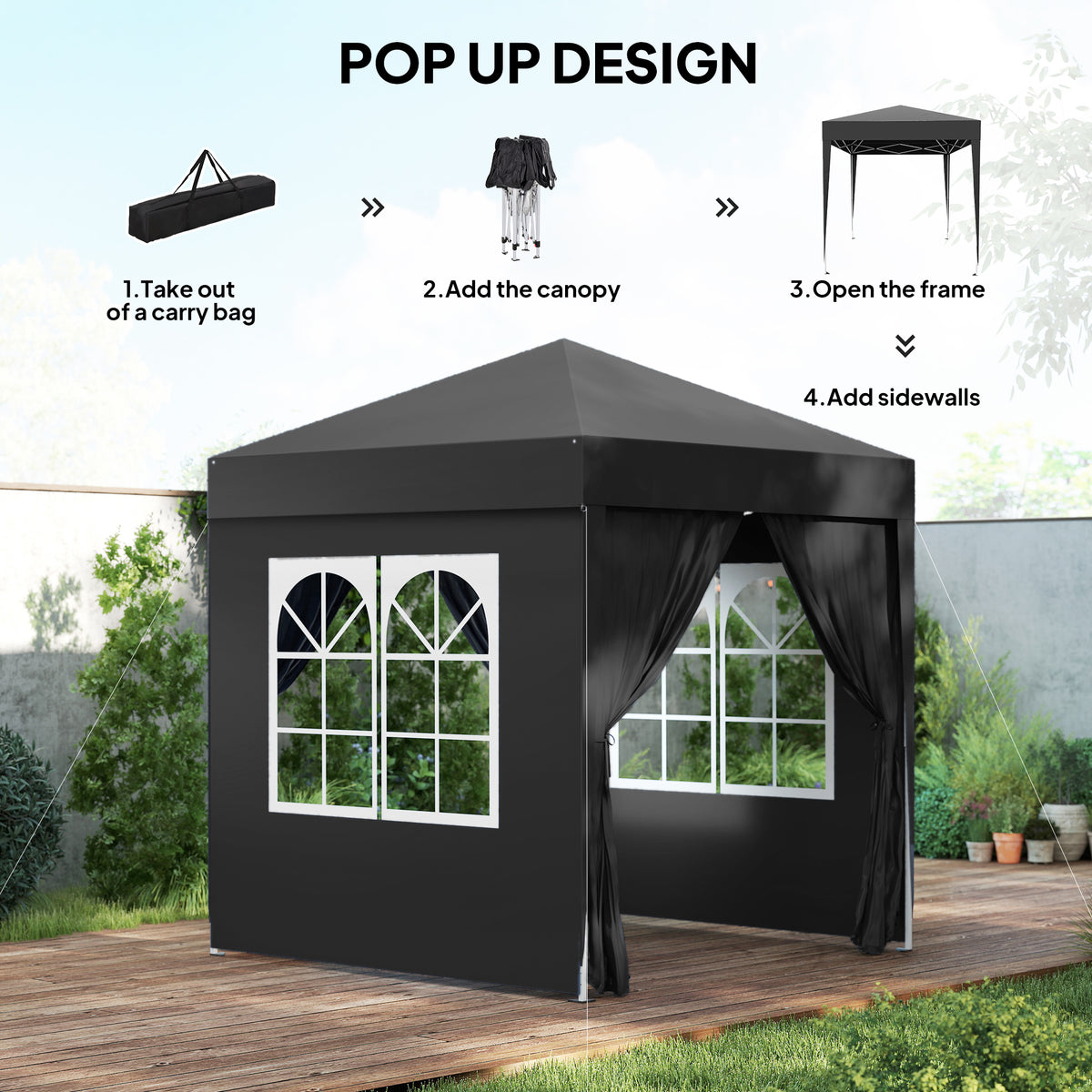 6.6'x6.6' Pop Up Canopy Tent with Sidewalls, Instant Sun Shelter Camping Gazebo with Carry Bag, Grey
