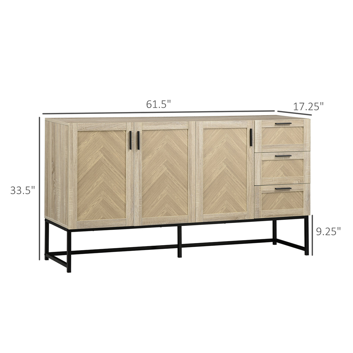 Buffet Cabinet, Coffee Bar Cabinet with Drawers and Adjustable Shelves, Oak