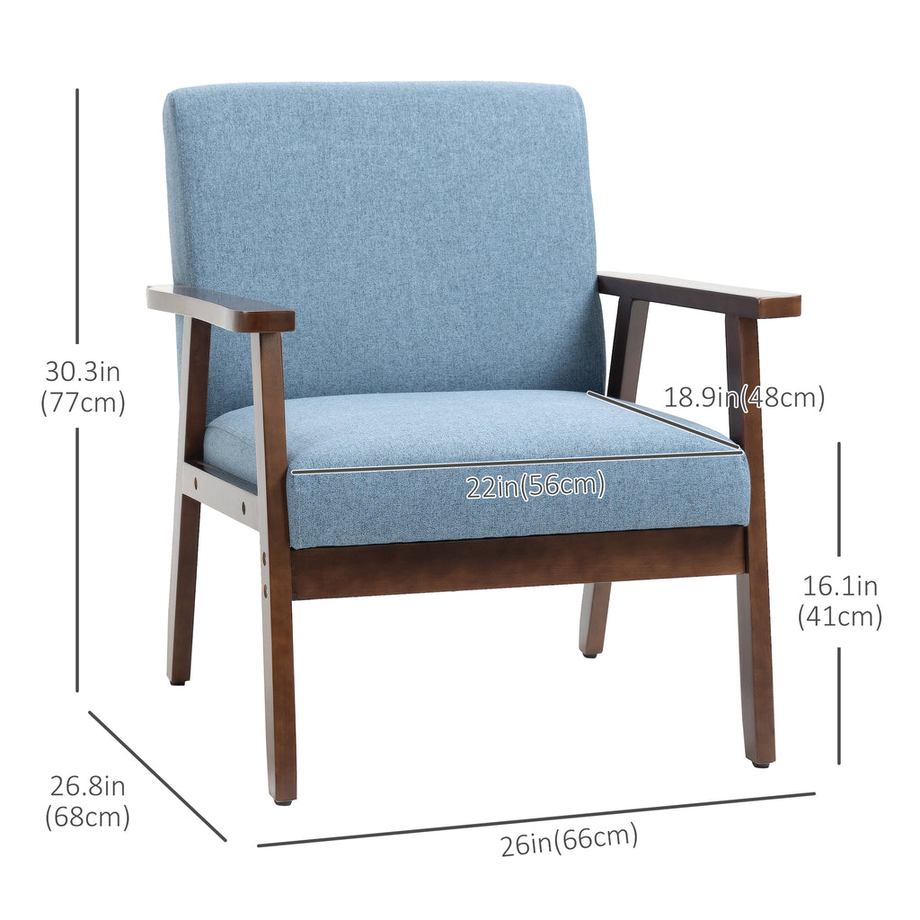 Accent Chairs with Cushioned Seat, Upholstered Linen-Feel Armchair with Adjustable Feet for Bedroom, Living Room, Blue