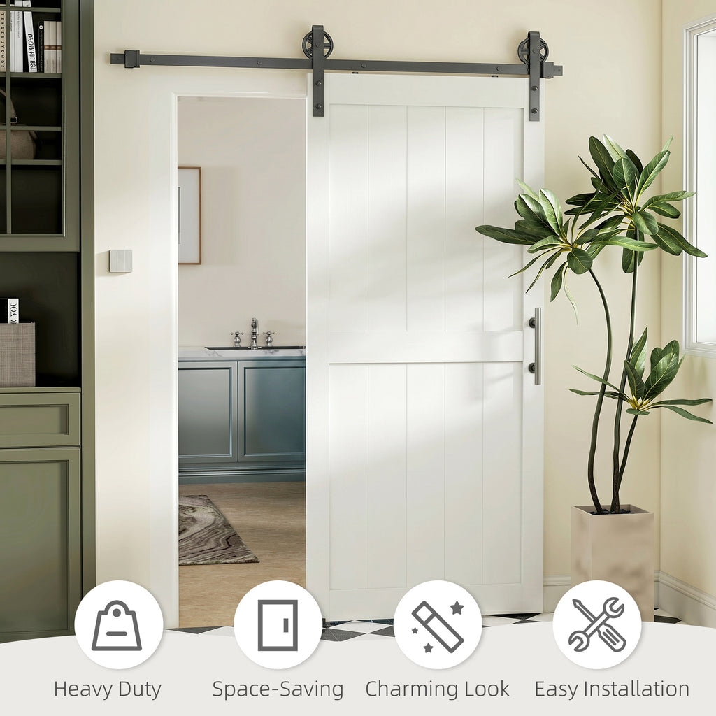 42inx84in Barn Door with 7FT Sliding Door Hardware Kit, Handle, Upgraded Rollers and Floor Guide, Waterproof, White