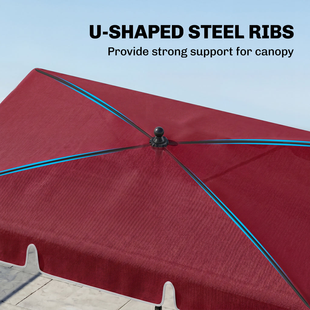 6.5x4ft Rectangle Patio Umbrella Aluminum Tilt Adjustable Garden Parasol Sun Shade Outdoor Canopy Green