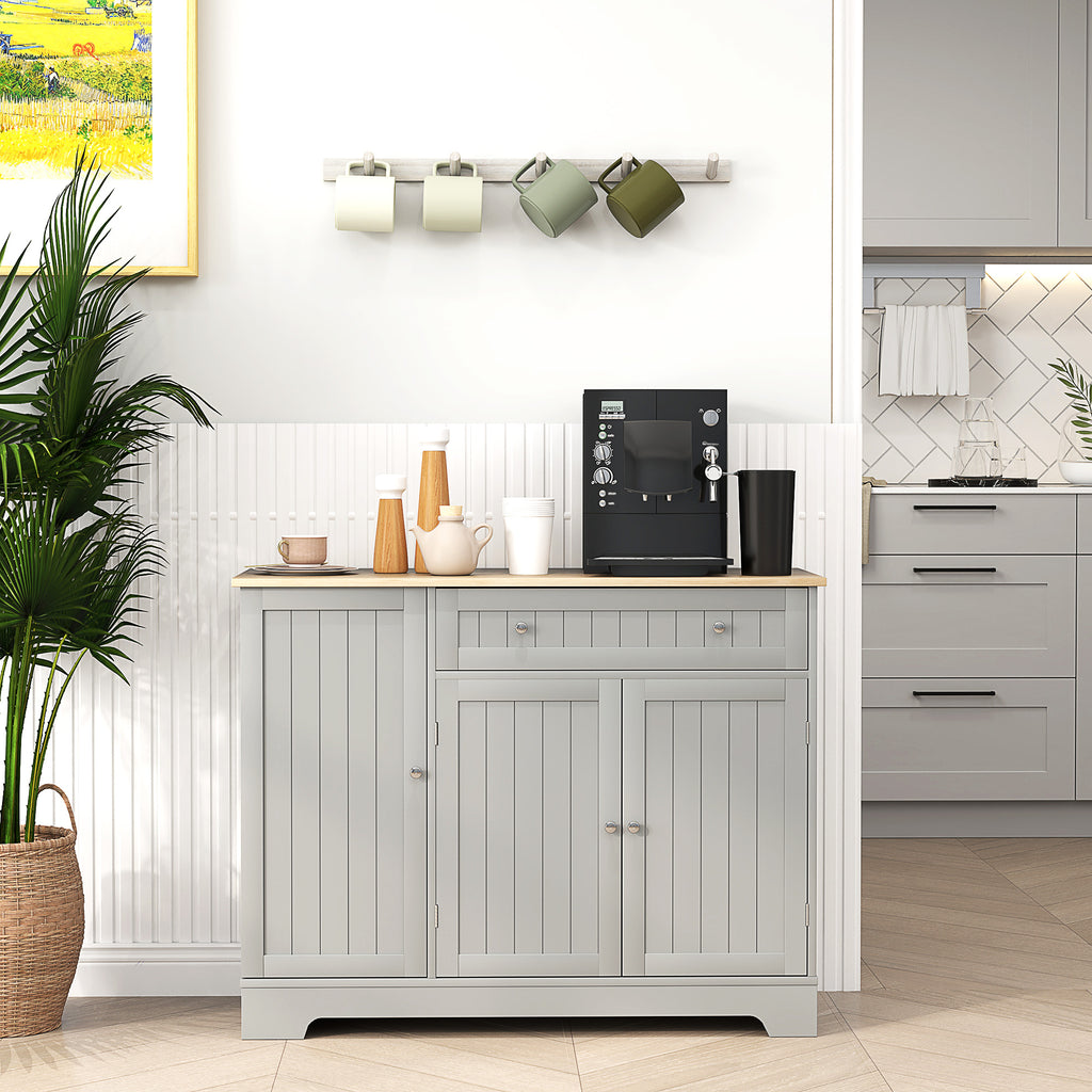 Modern Sideboard Cabinet, 41" Kitchen Buffet Cabinet with Drawer, Adjustable Shelf, 3 Doors for Dining Room, Grey