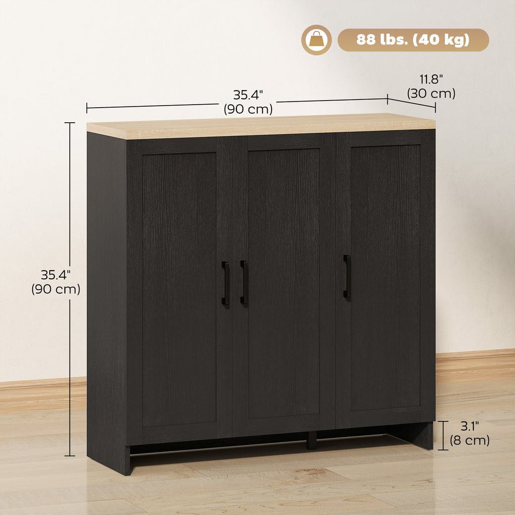 Modern Sideboard Buffet Cabinet, Modern Kitchen Storage Cabinet with 3 Doors Adjustable Shelves, for Dining Room, Black
