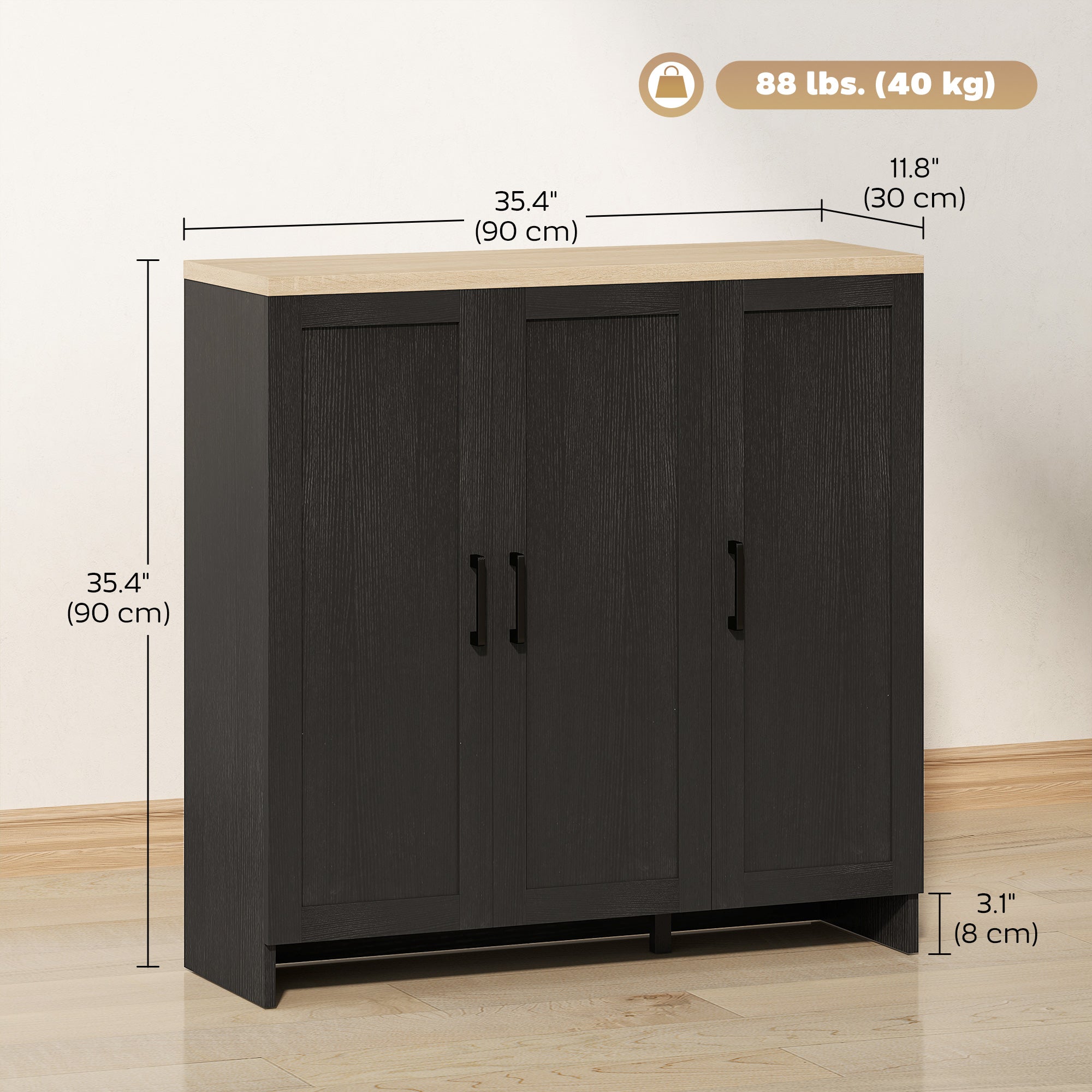 Modern Sideboard Buffet Cabinet, Modern Kitchen Storage Cabinet with 3 Doors Adjustable Shelves, for Dining Room, Black