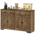 Sideboard Cabinet with 2 Drawers, 4 Barn Doors and 2 Adjustable Shelves, Buffet Table for Living Room, Light Brown