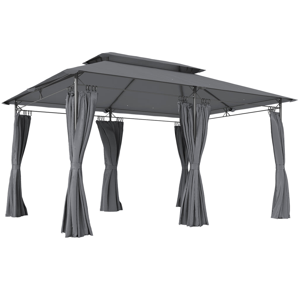 10' x 13' Double Roof Patio Gazebo, Outdoor Gazebo with Curtains, for Garden, Lawn, Backyard and Deck, Grey