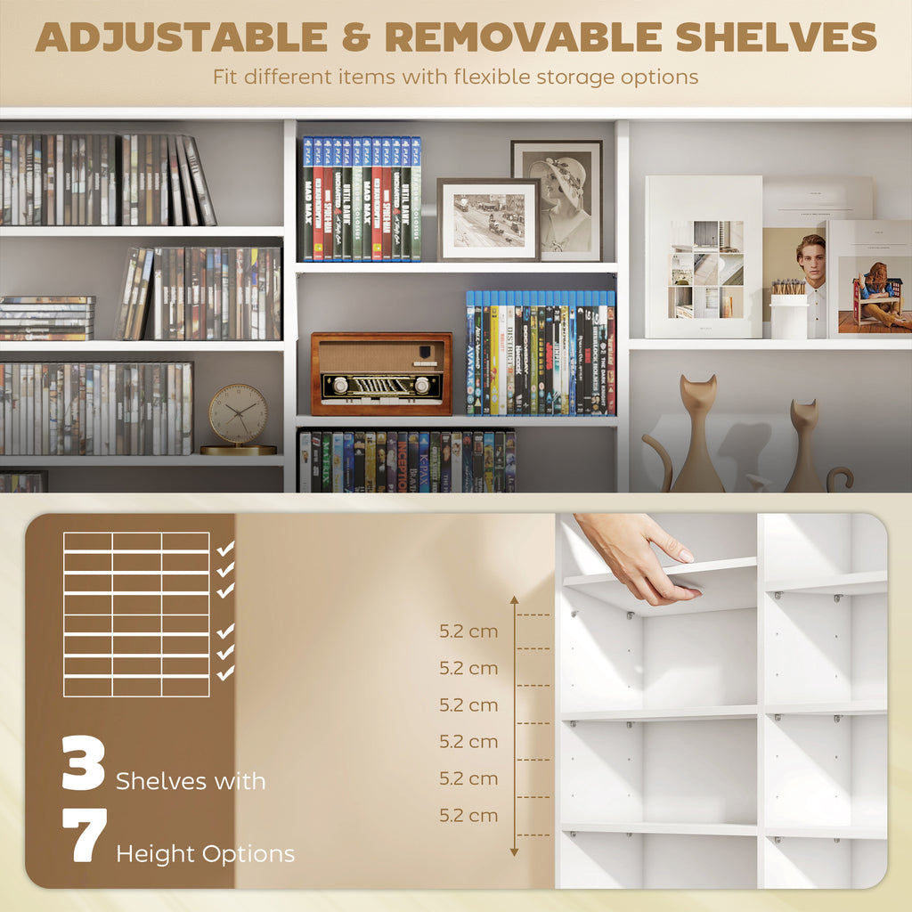 Media Storage Cabinet, 8-Tier DVD Shelf with 18 Adjustable Shelves, Holds 1032 CDs, 594 DVDs or Blu-rays, Black
