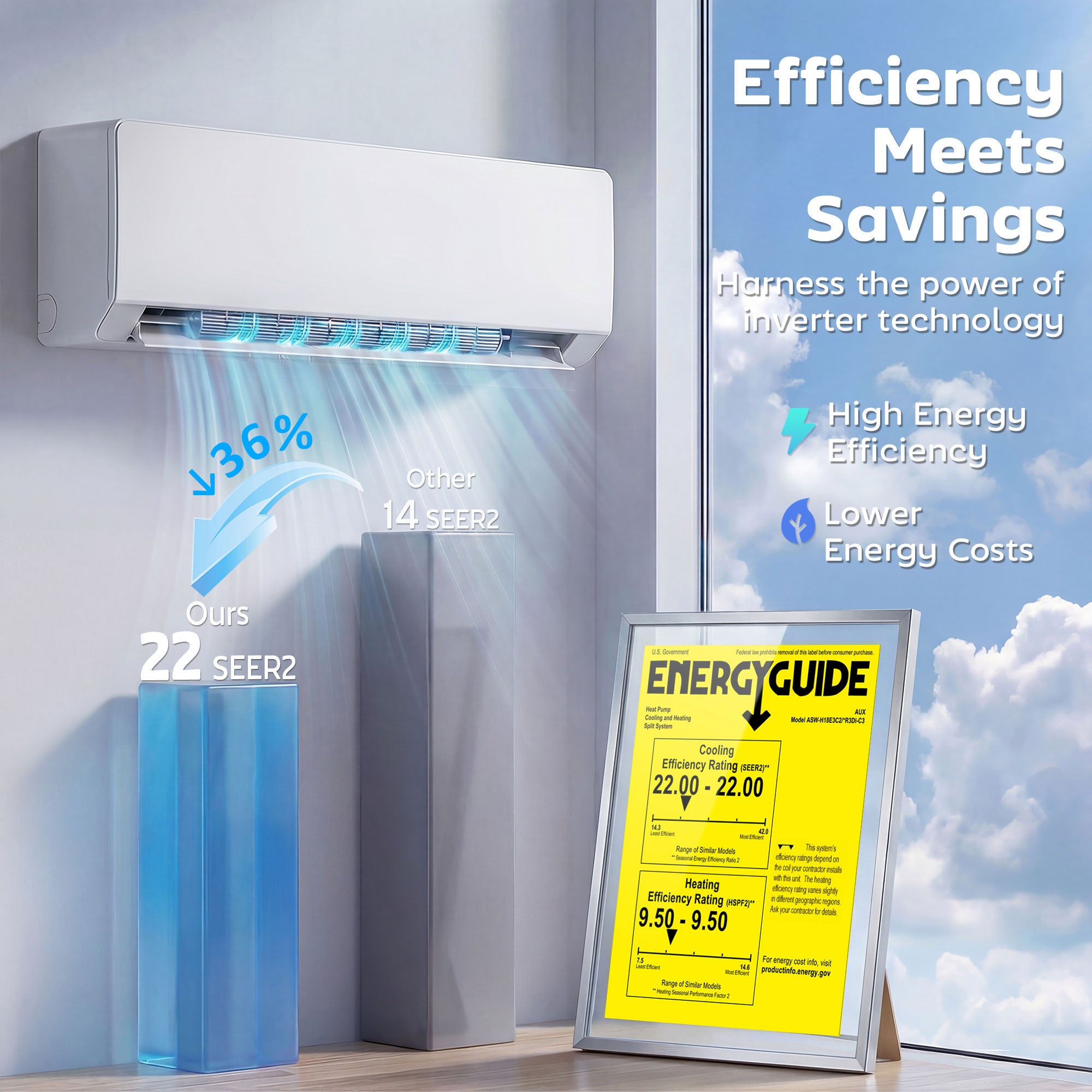 12000 BTU ሚኒ ስፕሊት ኣየር ኮንዲሽነር፣ 22 SEER2 115V ዋይፋይ ዘምህል ኢንቨርተር ኤሲ ዩኒትን ሙቐት ፓምፕን ክሳብ 750 ካሬ ጫማ ዘምስል