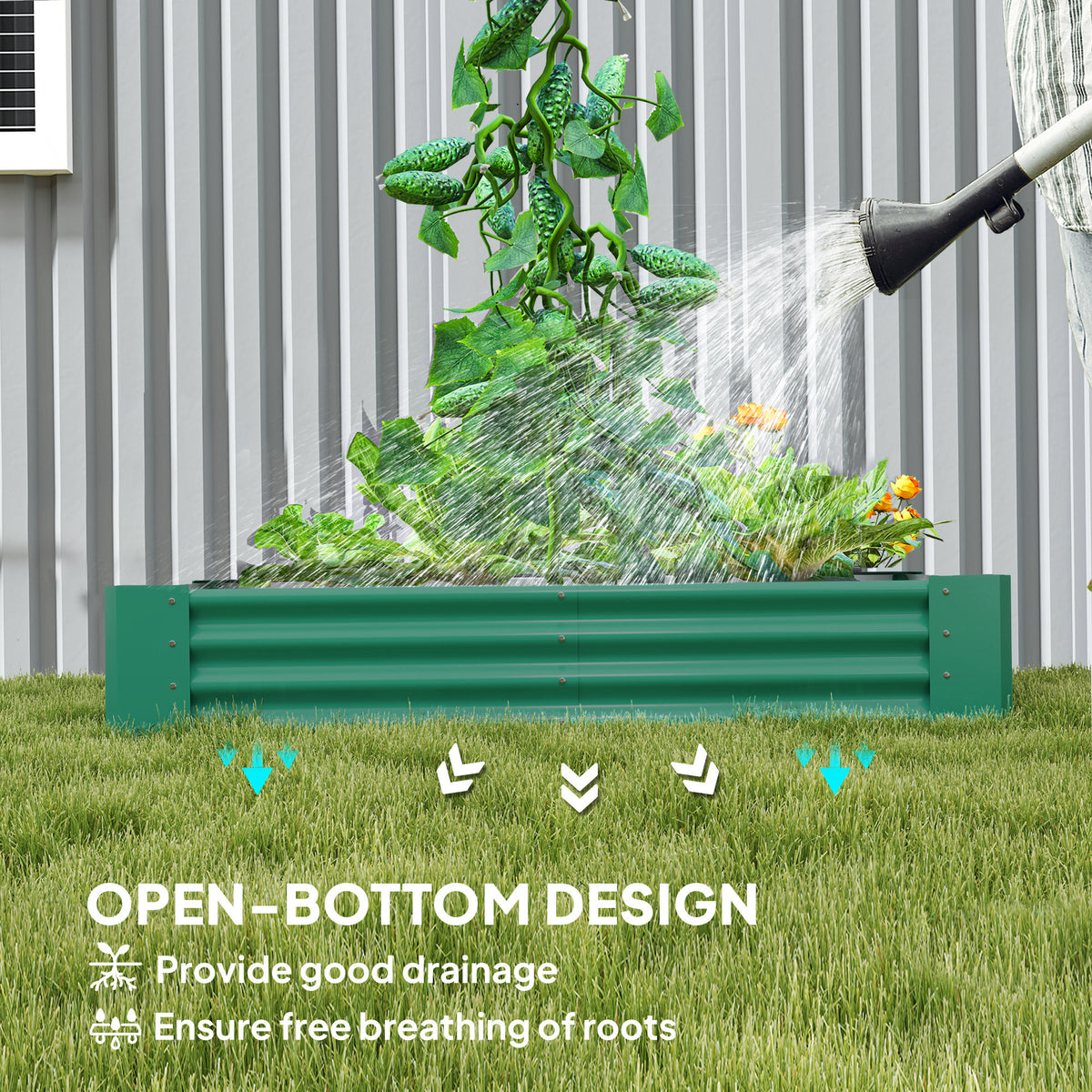 8 x 1.3 x 1.5ft Galvanized Raised Garden Bed, Reinforced Outdoor Planter Box with Open Bottom, Green