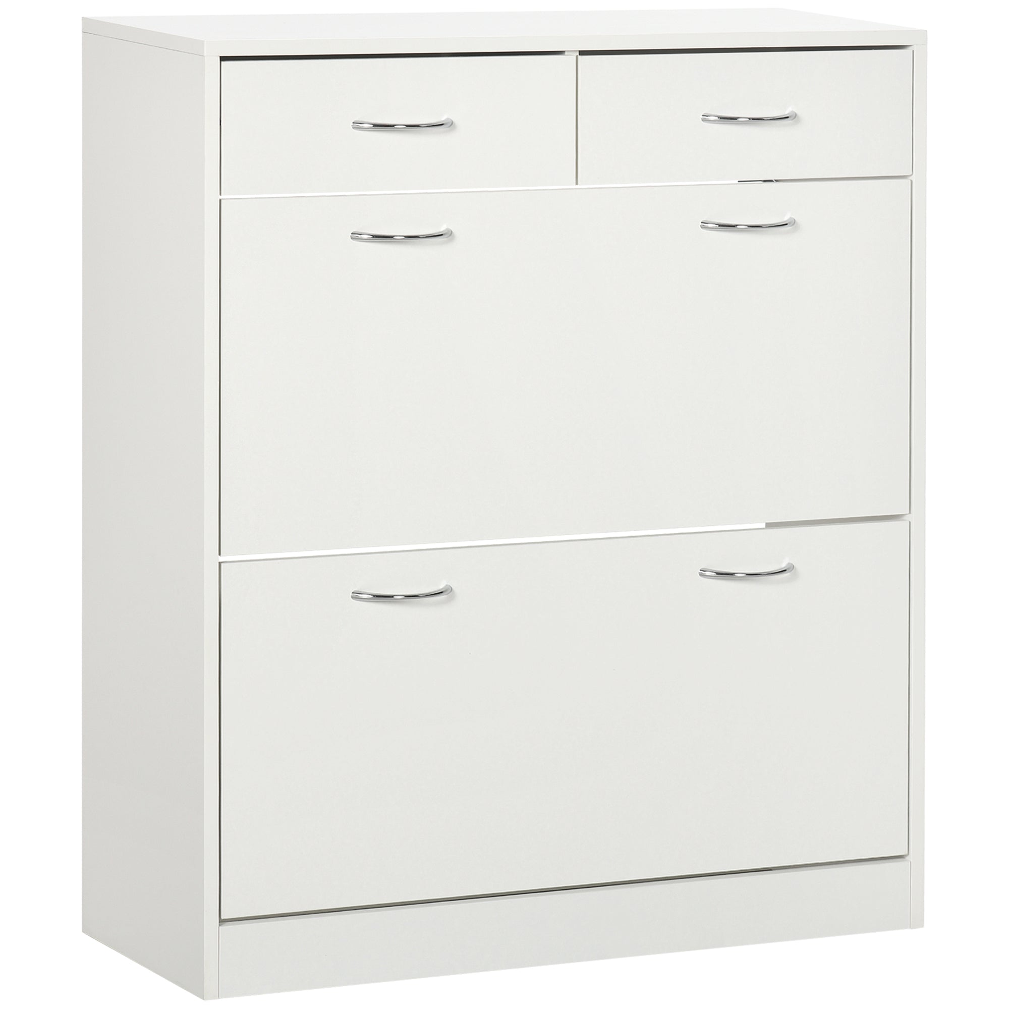 Narrow Shoe Storage with 2 Flip Drawers and Adjustable Shelves Shoe Cabinet Organizer for 12 Pairs of Shoes, White