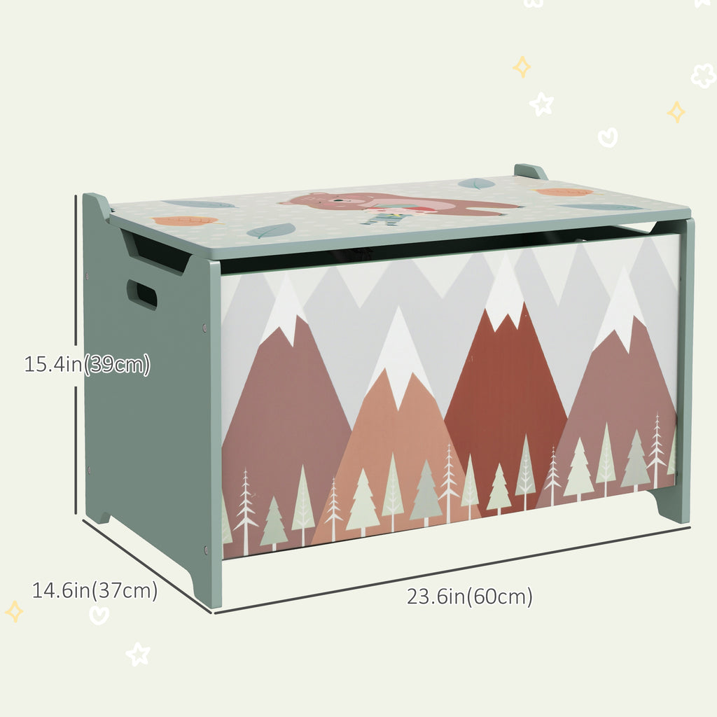 Qaba Toy Box, Kids Storage Chest with Lid, Safety Hinges and Groove Handles, Toy Storage Organizer with Mountain Pattern for Boys, Girls, Green