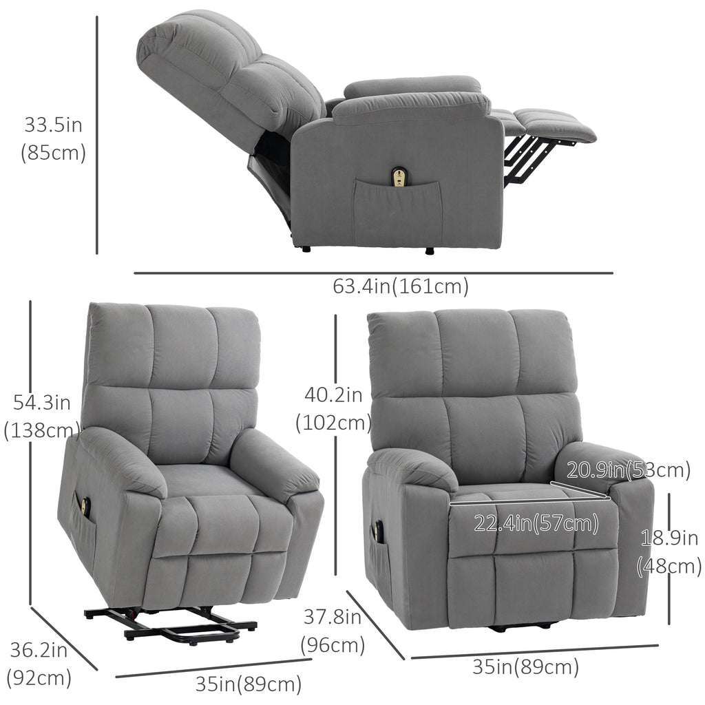 Lift Chair for Seniors, Microfibre Upholstered Electric Recliner Chair with Remote, Quick Assembly, Grey