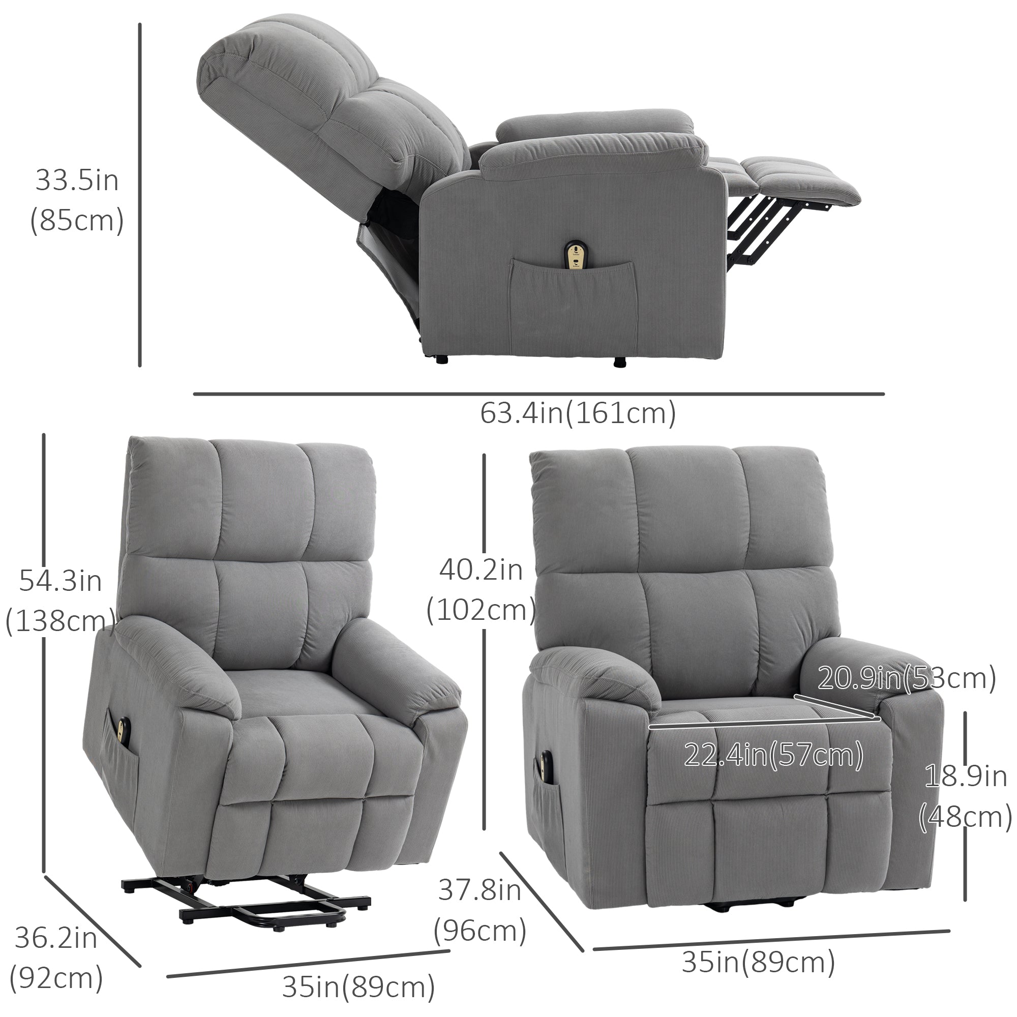 Lift Chair for Seniors, Microfibre Upholstered Electric Recliner Chair with Remote, Quick Assembly, Grey