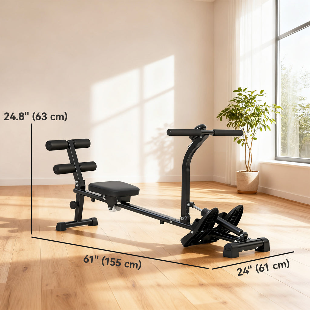 Soozier Hydraulic Rowing Machine with LCD Monitor, Sit-Up Function for Home Gym, Black
