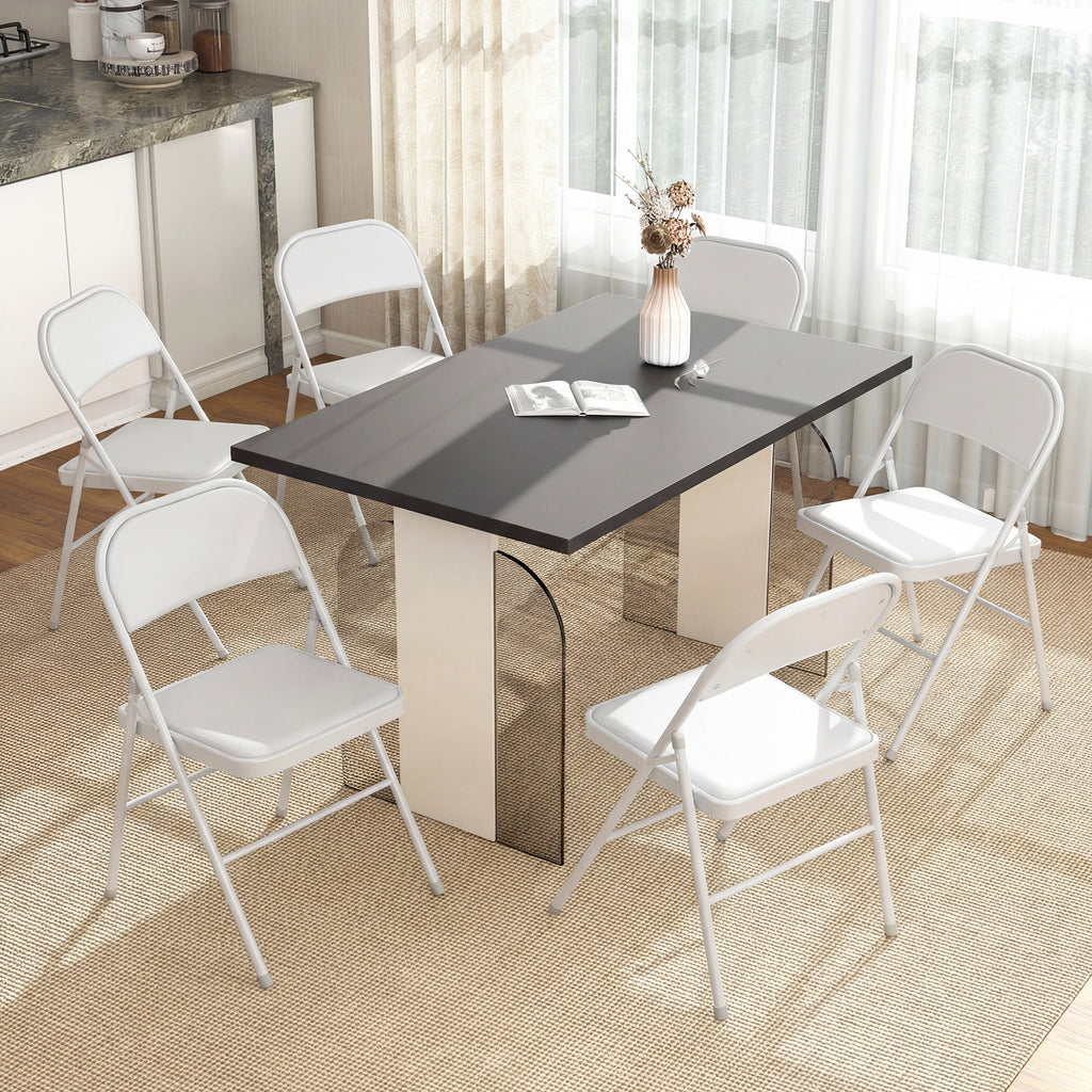 Set of 4 Metal Foldable Chairs, PU Leather Padded Folding Chairs with Cushion Seat and Open Back for Indoor, White