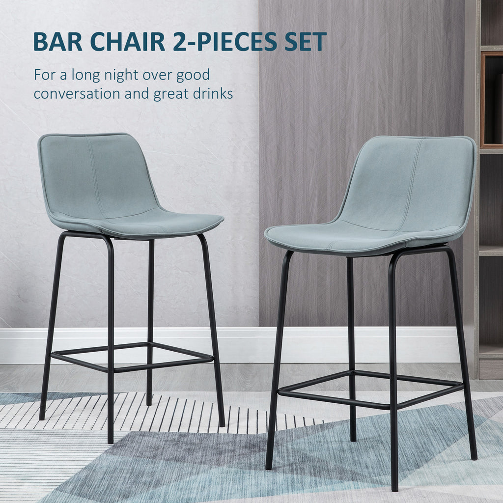 Bar Stools Set of 2, Upholstered Counter Height Bar Chairs, Kitchen Stools with Steel Legs