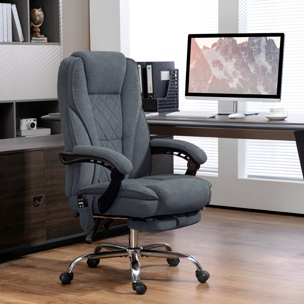 Massage Office Chair, Reclining Computer Chair with Adjustable Height and Footrest, Dark Grey