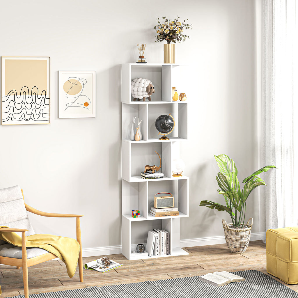 رف كتب هندسي بـ 5 طبقات، خزانة كتب على شكل حرف S، وحدة رف عرض حديثة قائمة بذاتها للمنزل والمكتب، أسود
