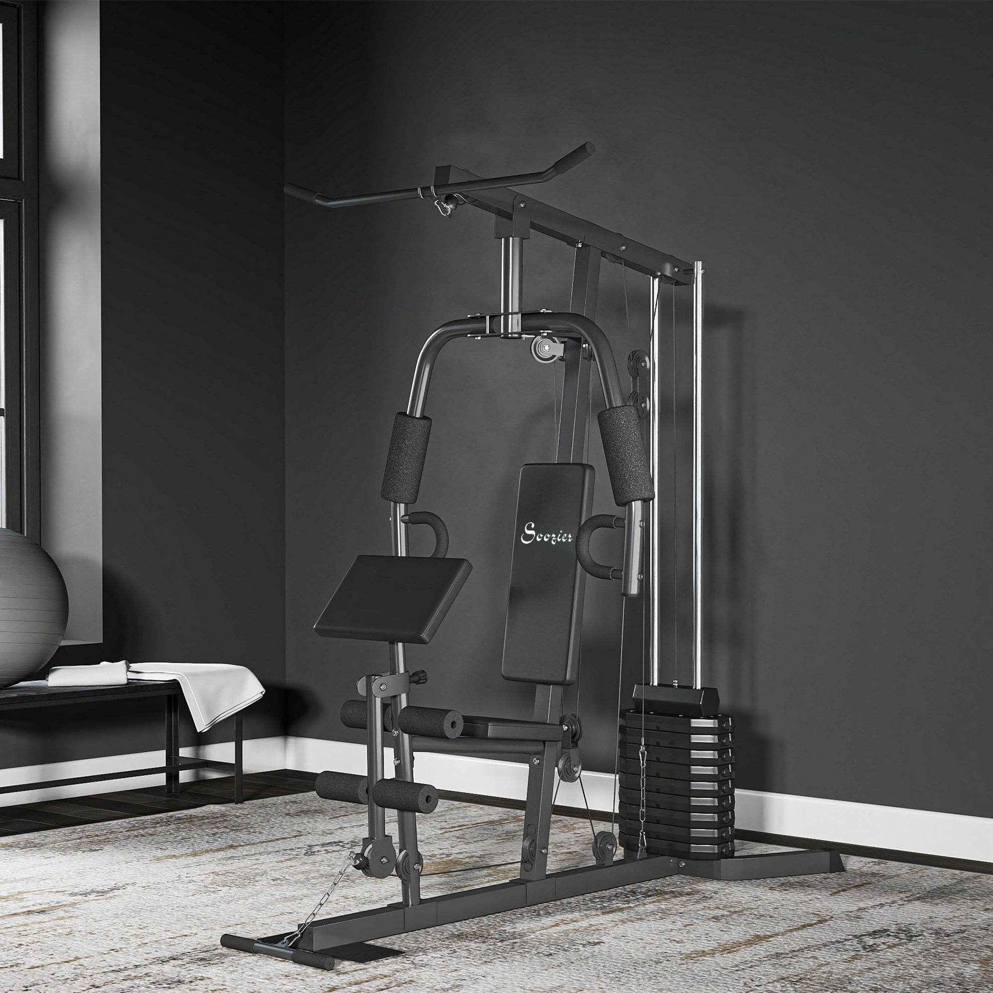 Soozier Multi-Exercise Home Gym Station with 99lbs Weight Stack, for Full Body Workout