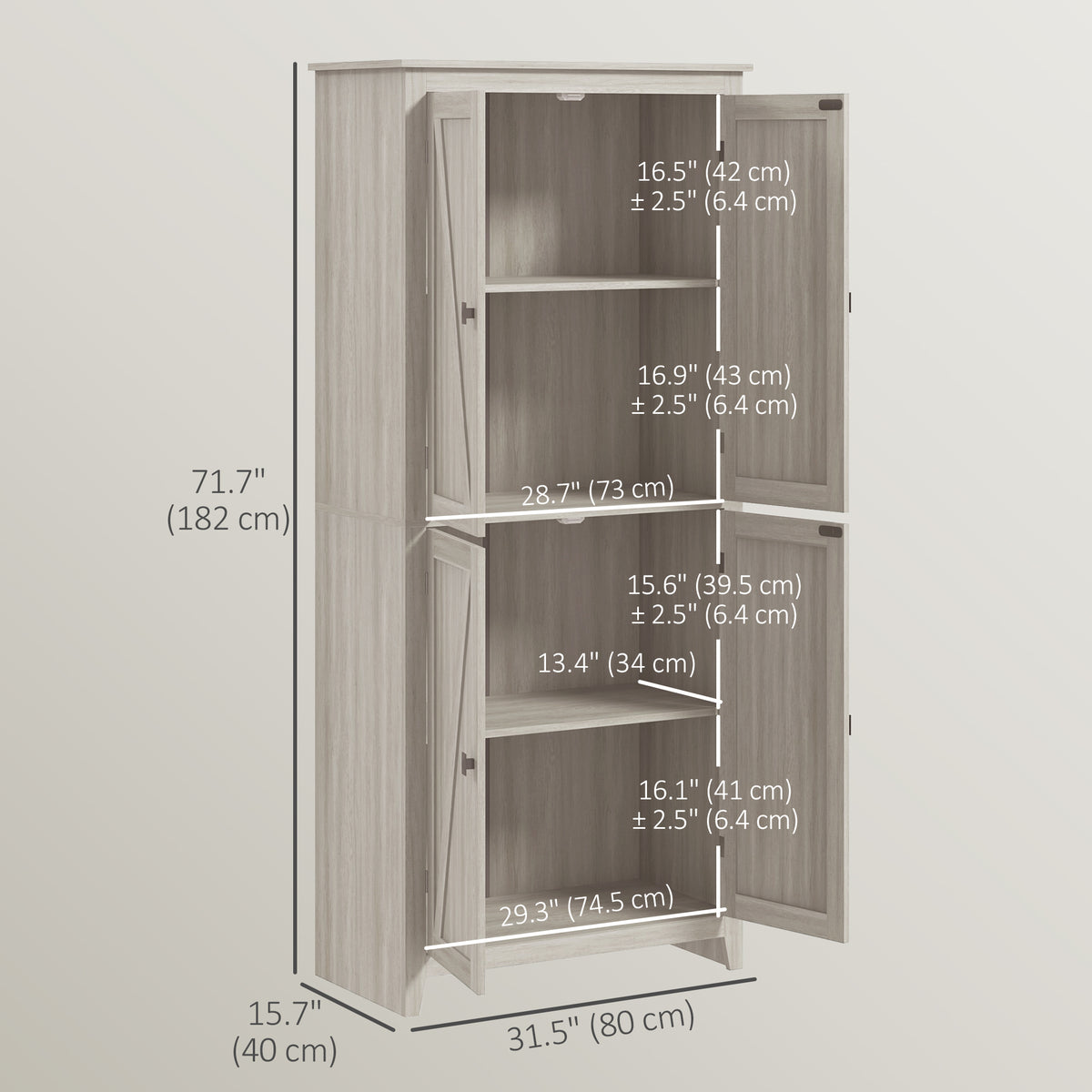 72" Freestanding Storage Cabinet, Kitchen Pantry Cabinet with Doors and Shelves for Dining Room, White