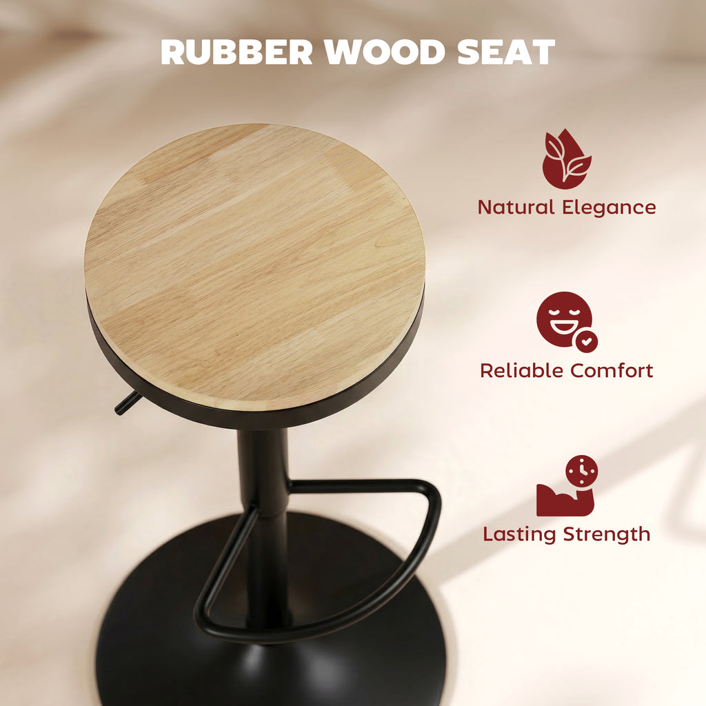 Wood Barstools Set of 2, Swivel Bar Stools with Adjustable Height for Kitchen Counter, Natural Wood and White
