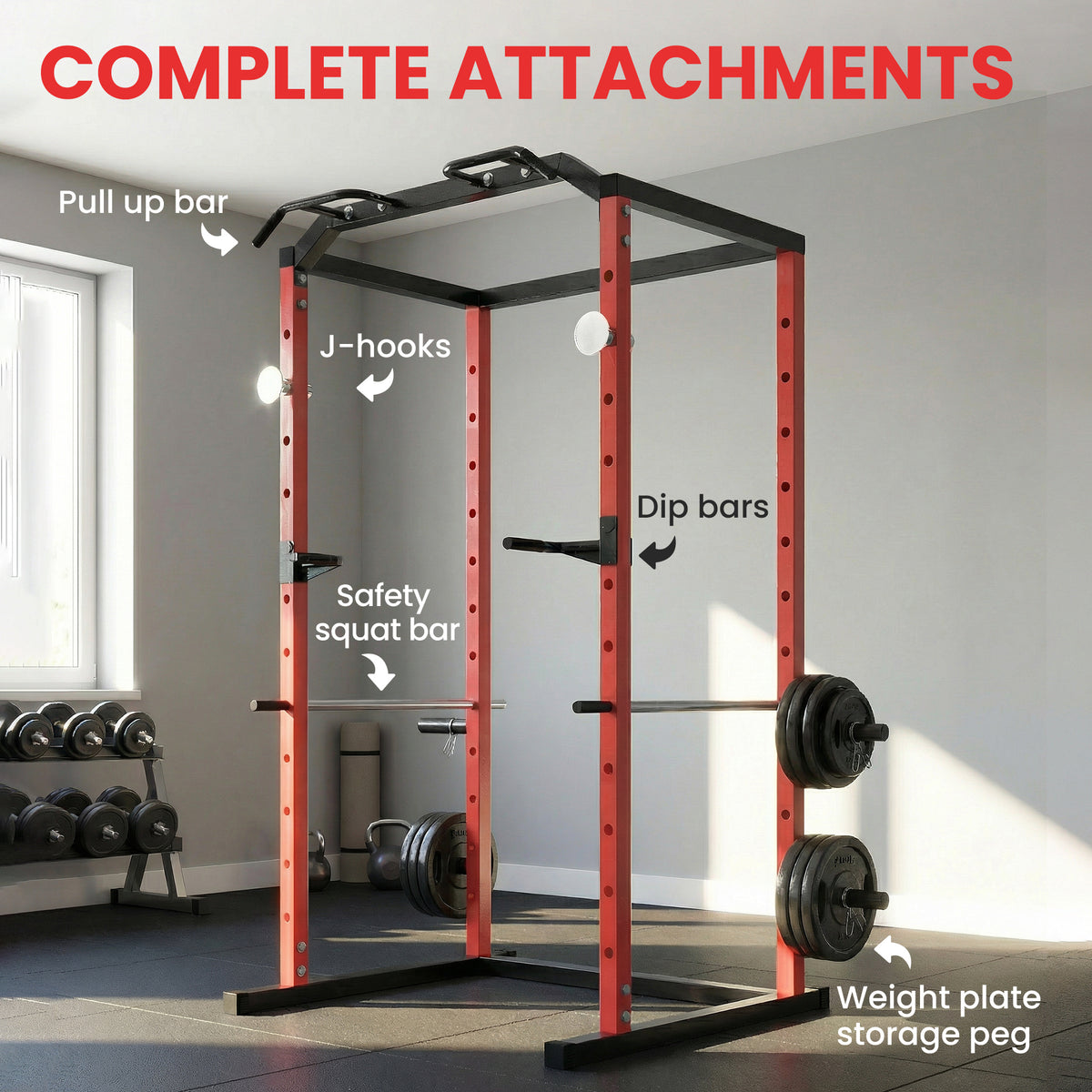 Soozier Power Cage, 1000 lbs Capacity Power Rack with Adjustable Height, Squat Rack for Home Gym Strength Training