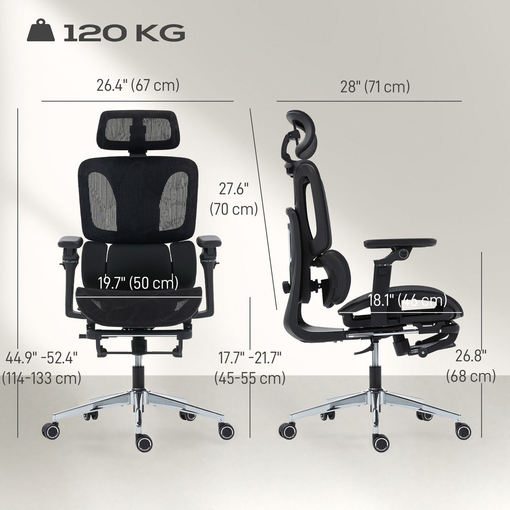 Ergonomic Office Chair, Mesh Computer Chair with High Back, Lumbar Support, 6D Armrests, Headrest, Footrest, Black