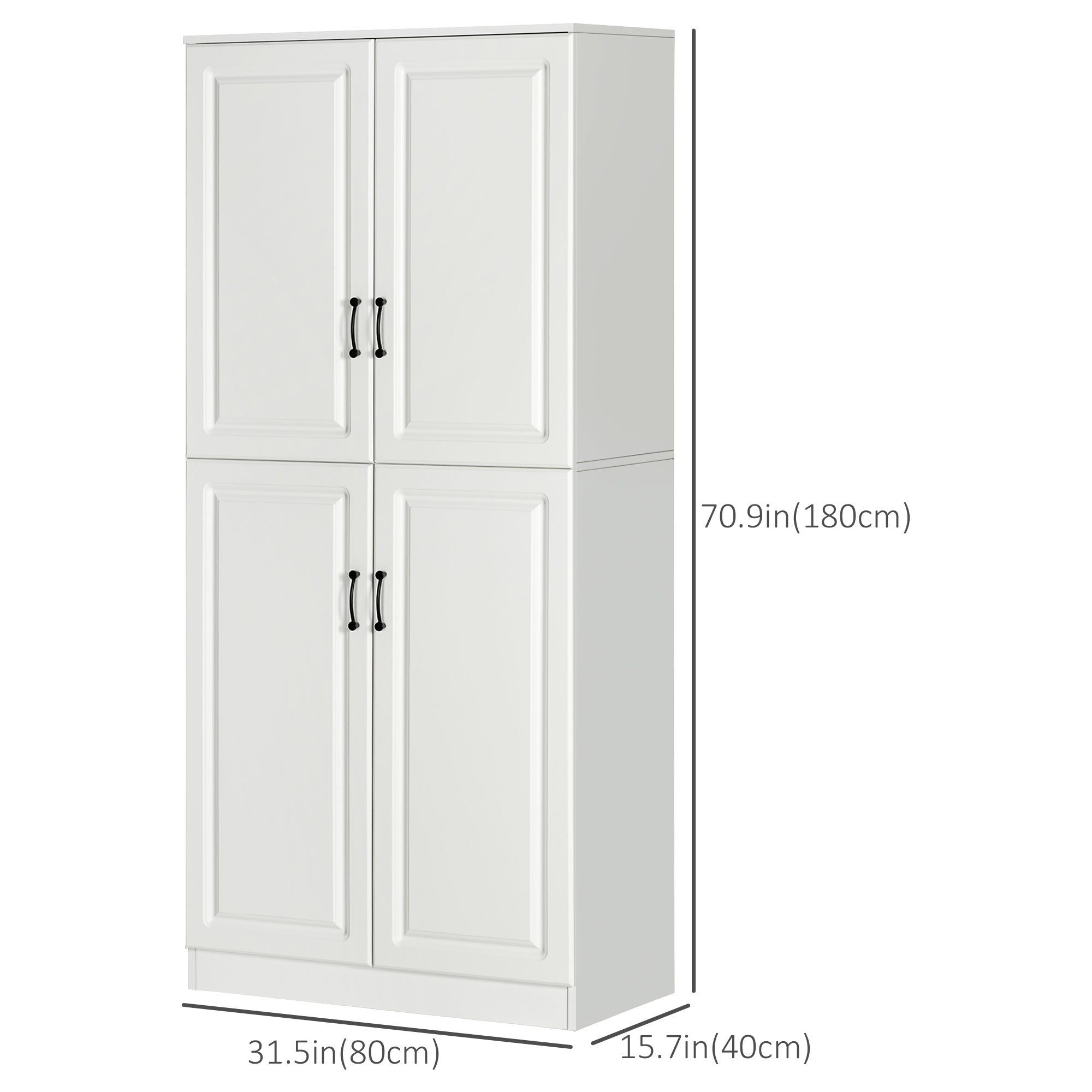 71" Freestanding Kitchen Pantry Cabinet, Storage Cabinet with 4 Hinged Doors and Adjustable Shelves, White